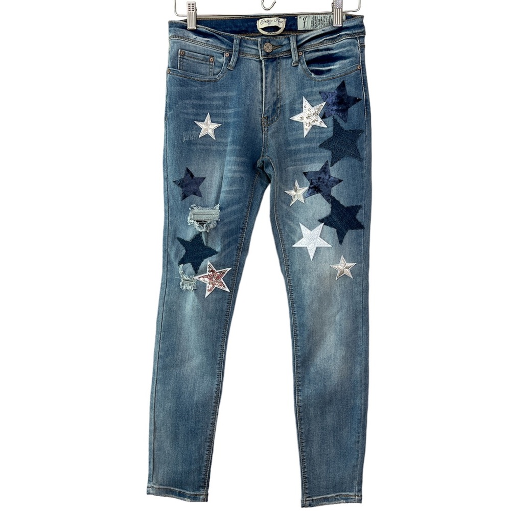 Indigo Rein Ankle Jeans With Star Patches  CL16